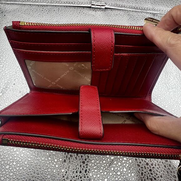 Michael Kors Jet Set Travel Double-Zip Wristlet/Wallet Discontinued Scarlet Red - Picture 9 of 16